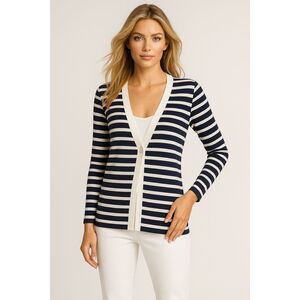 COLDWATER CREEK PURPLE STRIPED LIGHT WEIGHT MODAL KNT CARDIGAN SWEATER SZ: M NWT